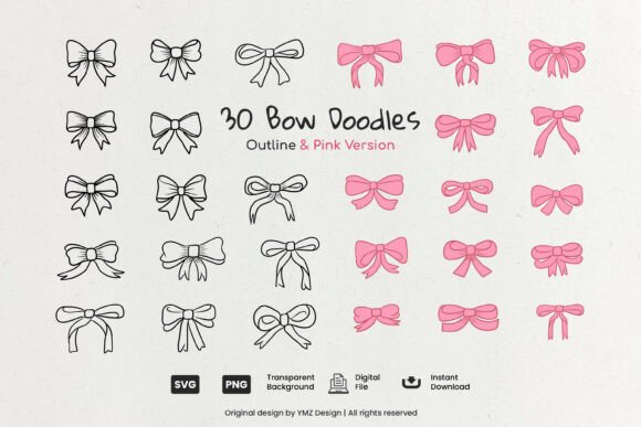 Coquette Bow Doodles Clipart SVG PNG