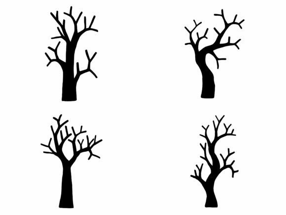 Halloween Tree Line Art Illustration