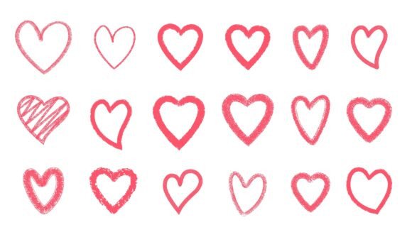 Hand-drawn Red Heart Doodles Collection