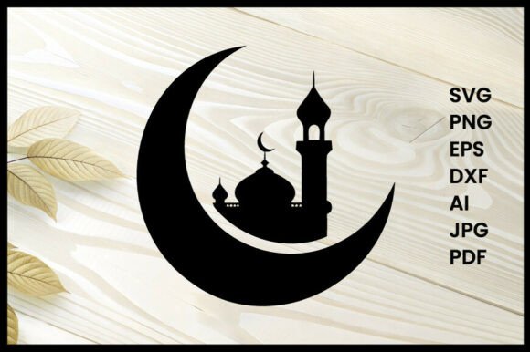 Minimal Crescent Moon over Mosque