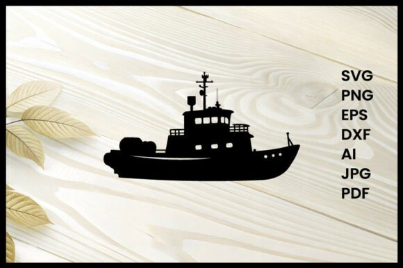 Tugboat on Illustration Silhouette