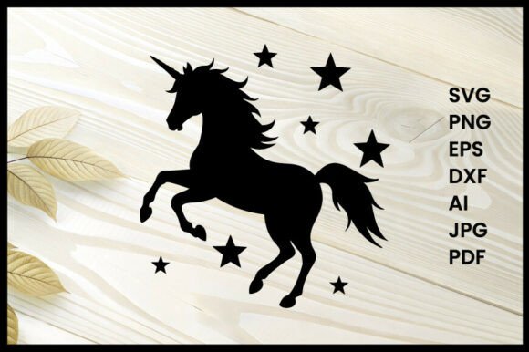 Unicorn Flying with Stars Silhouette